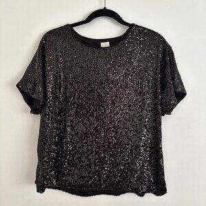 NWT, H&M, Black Spangle T Shirt, M